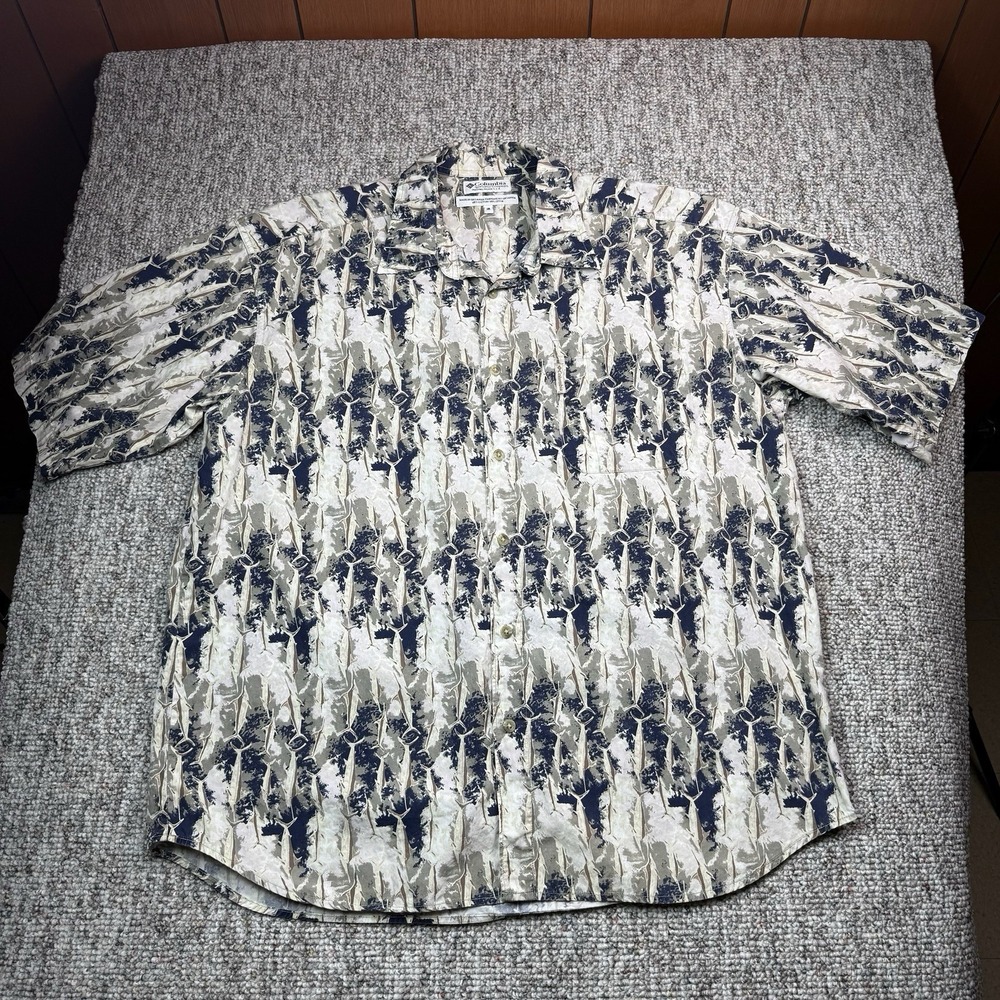 Columbia Shirt Mens XXL Marlin Fish Print Fishing Outdoors Short Sleeve AM7604